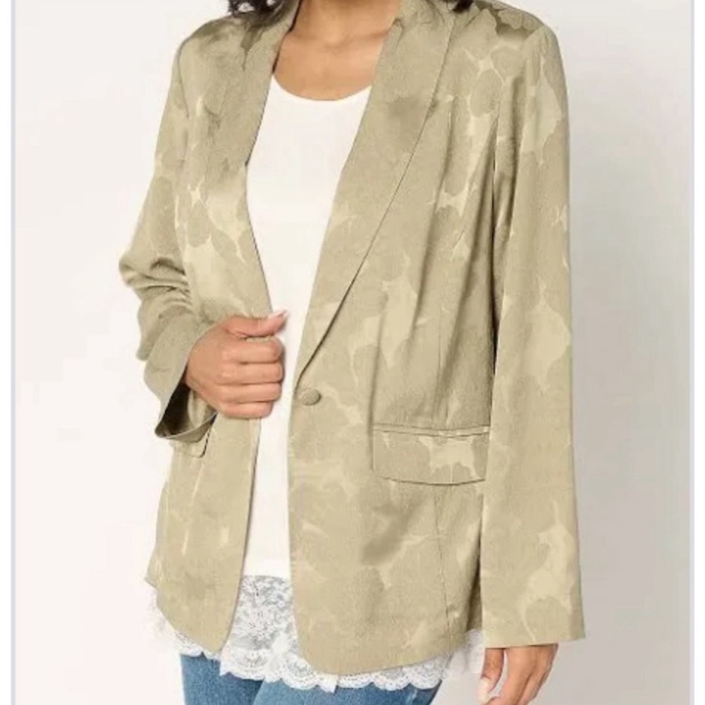 NWT LOGO Button Front Shawl Collar Jacquard Blazer Lemon Grass size XL